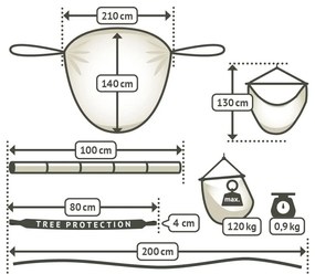 La Siesta ZUNZUN - cestovná hojdacia sedačka s integrovanou úchytnou sadou, 100% polyamid / laná: 100% polyester / hák: polyamid zosilnený sklenenými vláknami