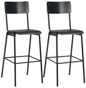 Barové stoličky 2 ks, čierne, masívna preglejka a oceľ