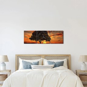Obraz stromu pri západe slnka (s hodinami) (90x30 cm)