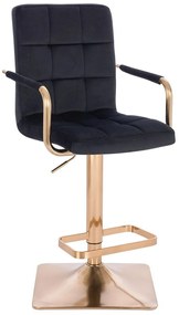 LuxuryForm DESIGN Barová stolička VERONA GOLD VELUR na zlatej hranatej podstave - čierna