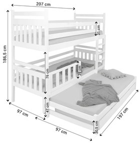 Wilsondo Poschodová posteľ s prístelkou Petra 5 - prírodná Rozmer: 180x80