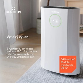 Klarstein DryFy ProConnect 24L odvlhčovač vzduchu, 24 l/deň, 30 m², WiFi, Aplikácia, LED indikátor, 24-hodinový časovač