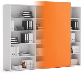 PLAN Skriňa vysoká otvorená dlhá BLOCK White, oranžová