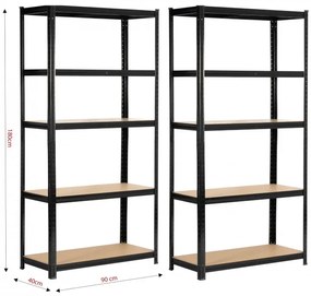 Set 2 kovových regálov 90x40x180 cm čierny