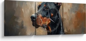 Obraz - Portrét Dobermana (s hodinami) (90x30 cm)