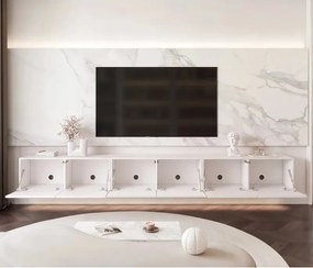 Moderná závesná TV skrinka Dorothy hladká + drážky 300 cm biela