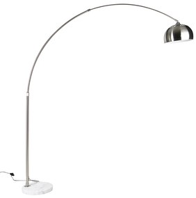 Oceľová oblúková stojaca lampa s bielym mramorovým podstavcom s oceľovým tienidlom - Arc XXL