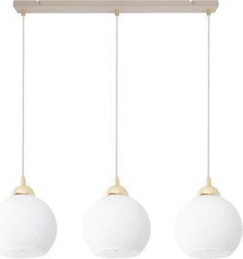 Závesné svietidlo Eliza, 3x biele sklenené tienidlo, g/be