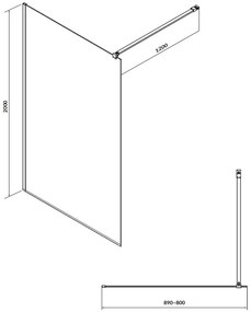 Cersanit Mille, sprchová zástena typu Walk-In 90x200 cm, 8mm číre sklo, čierny profil, S161-008