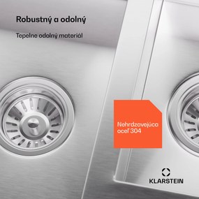 Klarstein TitanSteel kuchynský drez s odkvapkávačom, 100 x 45 cm, 2 umývadlá, nehrdzavejúca oceľ, odolný voči teplu