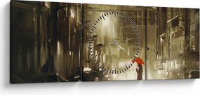 Obraz - Žena za daždivej noci (s hodinami) (90x30 cm)