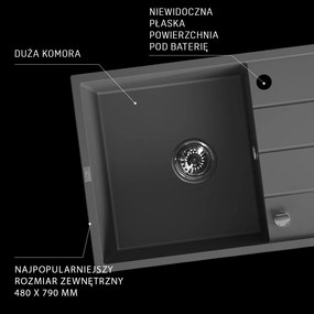Laveo Wolin, 1-komorový granitový drez 780x480x185 mm, béžová, LAV-SPW_411T