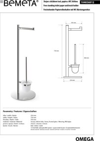 Bemeta Design OMEGA: Stojan, s držiakom TP, s WC kefou, lesk - 104836012