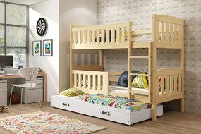 Detská poschodová posteľ s prístelkou KUBUŠ 3 | borovica Farba: Borovica / biela, Rozmer.: 190 x 80 cm