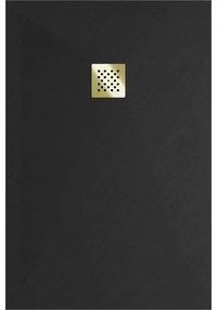 Mexen Stone+, obdĺžniková vanička z minerálneho kompozitu 120 x 80 cm, čierna, zlatá lesklá krytka, 44708012-G