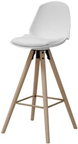 Barová stolička FERDINAND - biela ekologická koža, dubové nohy