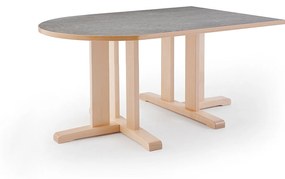 Stôl KUPOL, polovičný ovál, 1400x800x600 mm, linoleum - šedá, breza