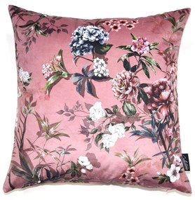 Ružový zamatový vankúš s kvetmi Luisa rozo- 45 * 45cm