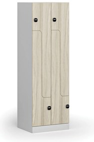 Kovová šatníková skrinka Z, 4 oddiely, 1850 x 600 x 500 mm, demont, zámok s čítačkou RFID kariet, laminované dvere, dub prírodný