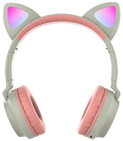 WELLHOX Bezdrôtové slúchadlá s LED mačacími uškami - rúžovo šedé