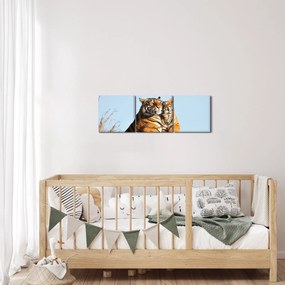 Obraz - Tigrice a jej mláďa (s hodinami) (90x30 cm)