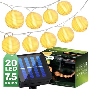 Solárna záhradná girlanda 20x LED dekoratívne lucerny 7,59 m teplé 3000K RISA LUMILED