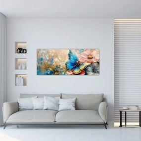Obraz - Maľba kvetov a motýľov (120x50 cm)