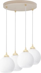 Závesné svietidlo Eliza, 4x biele sklenené tienidlo, g/be, o