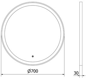 Mexen Esso, okrúhle LED podsvietené kúpeľňové zrkadlo 70 cm, 6000K, vykurovacia podložka proti zahmlievaniu, zlatý rám, 9825-070-070-611-50