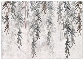 Sklenený obraz - Vŕbové vetvičky v šedej omietke (70x50 cm)