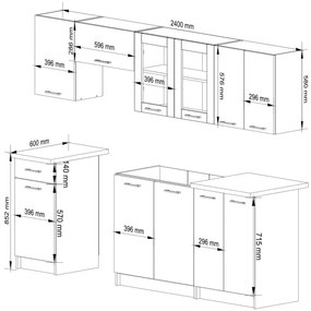 Kuchynská linka OLIVIA 2.4 m s vitrínou biela
