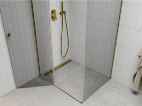 Mexen Roma, sprchovací kút 70 (dvere) x 90 (stena) cm, 6mm číre sklo, zlatý profil, 854-070-090-50-00