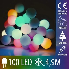 Vianočná led svetelná reťaz vnútorná a vonkajšia guľky - 100led - 4,9m multicolour