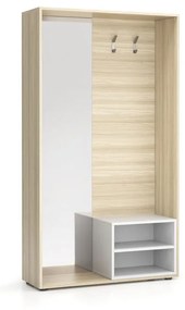 Šatníková stena BORDER s botníkom a zrkadlom, 2 háčiky, dub prírodný/biela