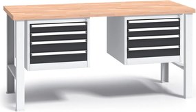Pracovný stôl do dielne G3 s 2 závesnými boxami na náradie, buková škárovka, 8 zásuviek, pevné kovové nohy, 1700 mm, grafit
