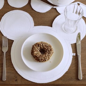 Ľanové prestieranie myška biela so striebrom 39x35cm