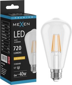 Mexen Vintis, LED filamentová žiarovka E27, ST64, 6 W, teplá biela 2200K, číra, L152-E27-0622-00