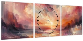 Obraz - Maľované červánky (s hodinami) (90x30 cm)