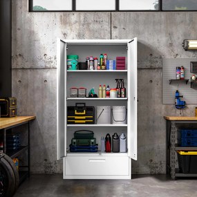 Modulárna kovová multifunkčná skriňa so zásuvkou biela MEGAN 1850 x 900 x 400 mm