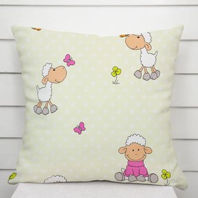 Biante Detská bavlnená obliečka na vankúš Sandra SA-729 Veselé ovečky na svetlo zelenom bodkovanom 50 x 70 cm