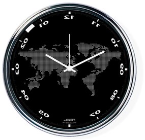 Čierne zvisle zrkadlené hodiny s mapou