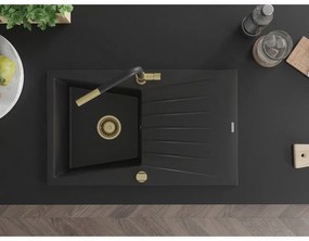 Mexen Cesar, 1-komorový granitový drez 775x470x190 mm a drezová batéria Flora, čierna, 6514-77-670401-57-G
