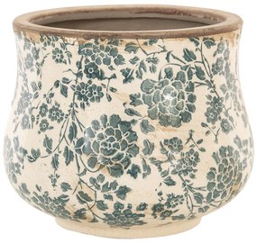 Retro kvetináč so zelenými kvetmi - Ø 15 * 13 cm
