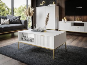 KONFERENČNÝ STOLÍK VIGGO BIELY + ZLATÝ PODSTAVEC 104 cm