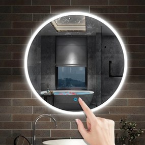 D‘Eluxe - LED ZRKADLÁ - Zrkadlo s LED osvetlením ROUND QR22R cm LED zrkadlo dotykové 5 studená biela nástenná 100
