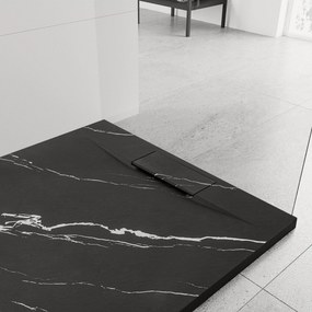 Štvorcová sprchová vanička z SMC kompozitu REA BAZALT CARRARA 90x90 cm, čierny mramor
