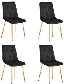 Set štyroch jedálenských stoličiek LIBRA zamatové, čierne / zlaté nohy (4 ks)