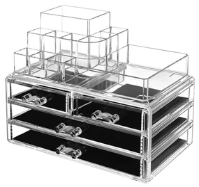 Organizér na make-up s akrylovým úložným boxom, 4 veľké zásuvky, 24 x 18,5 x 13,5 cm