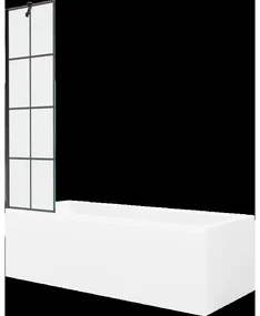 Mexen Cubik obdĺžniková vaňa 170 x 70 cm s obkladom a 1-krídlovou sprchovou zástenou 50 cm, Čierny vzor - 550317070X9505007077
