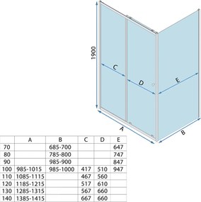 Sprchový kút REA PRIMO SLIDE 130/dvere x 80/zástena cm, chróm/transparent - bez vaničky